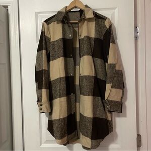 Women’s Utility Shacket - Beige & Dark Brown Plaid